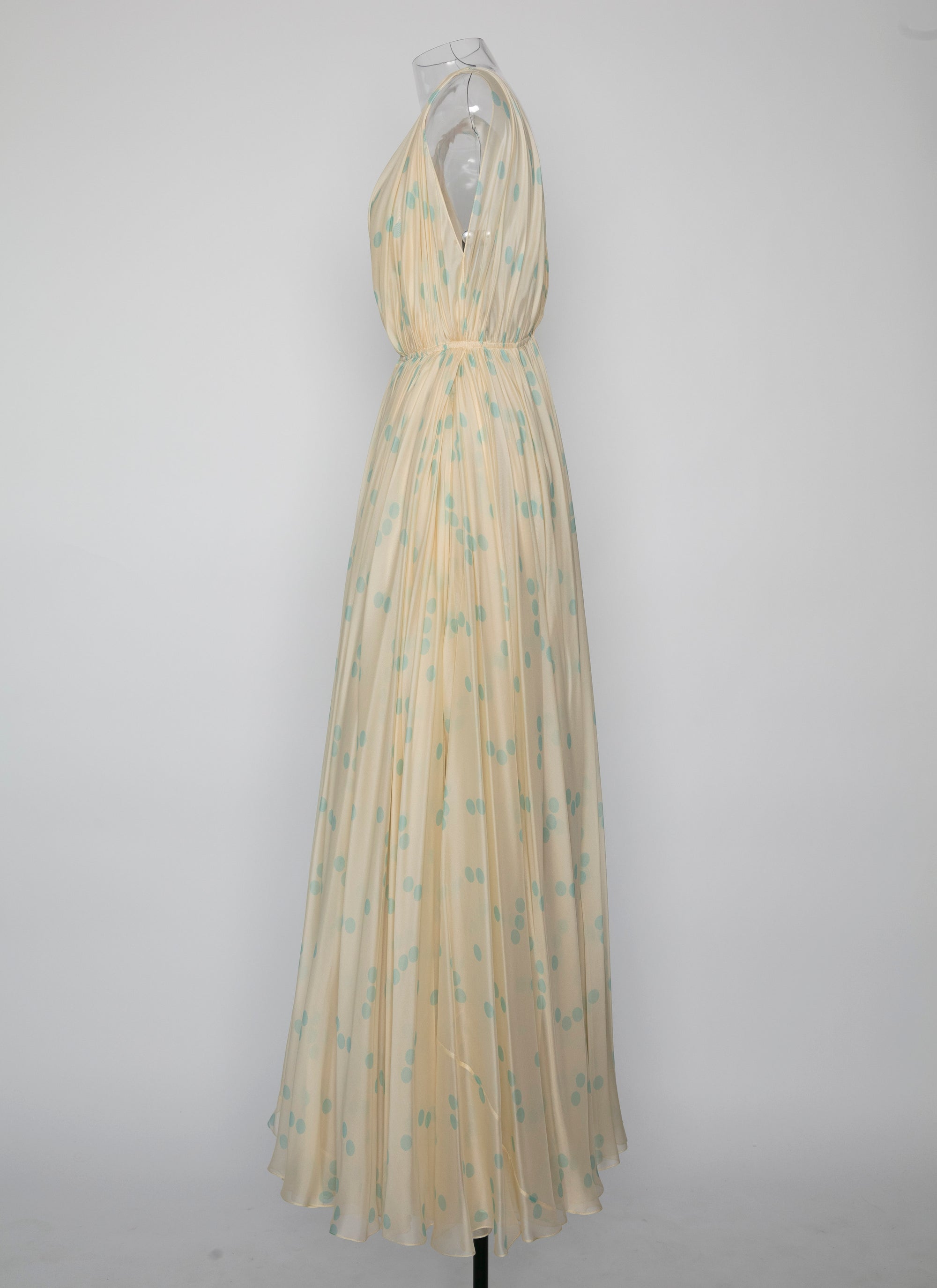 Mousseline sleeveless dress with silk polka dots - Ivory & Blue
