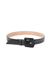 Ceinture plate Elaphe en cuir - Noir