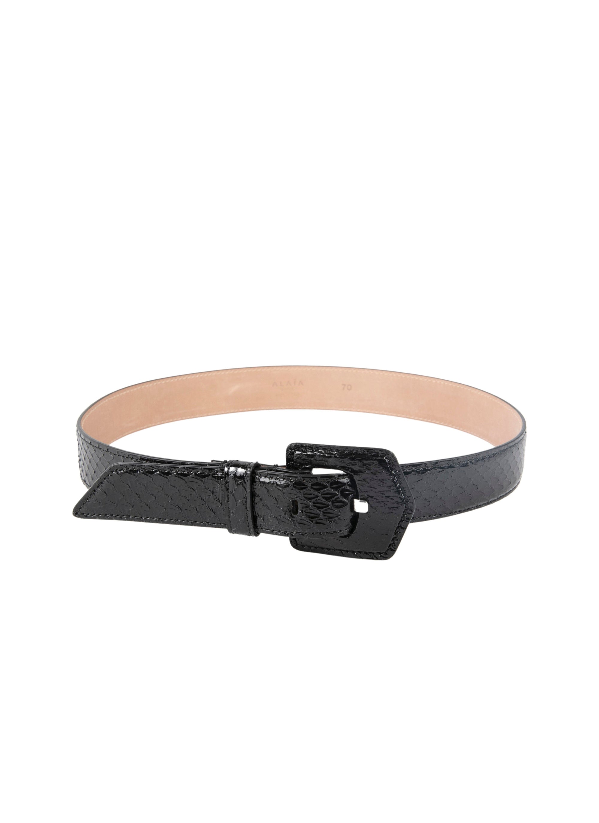 Ceinture plate Elaphe en cuir - Noir