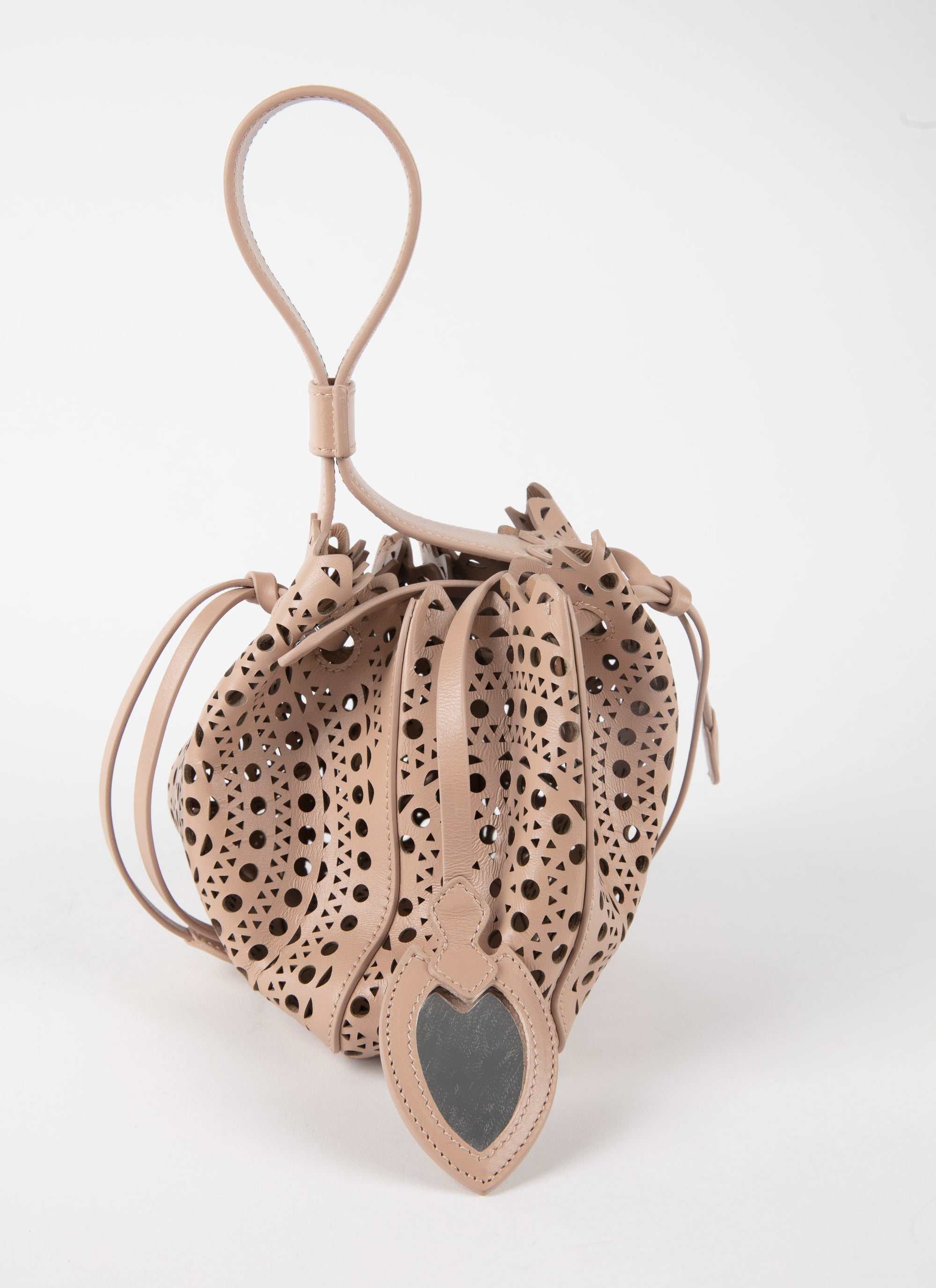 Rose Marie mini openwork bag, in leather - Sand