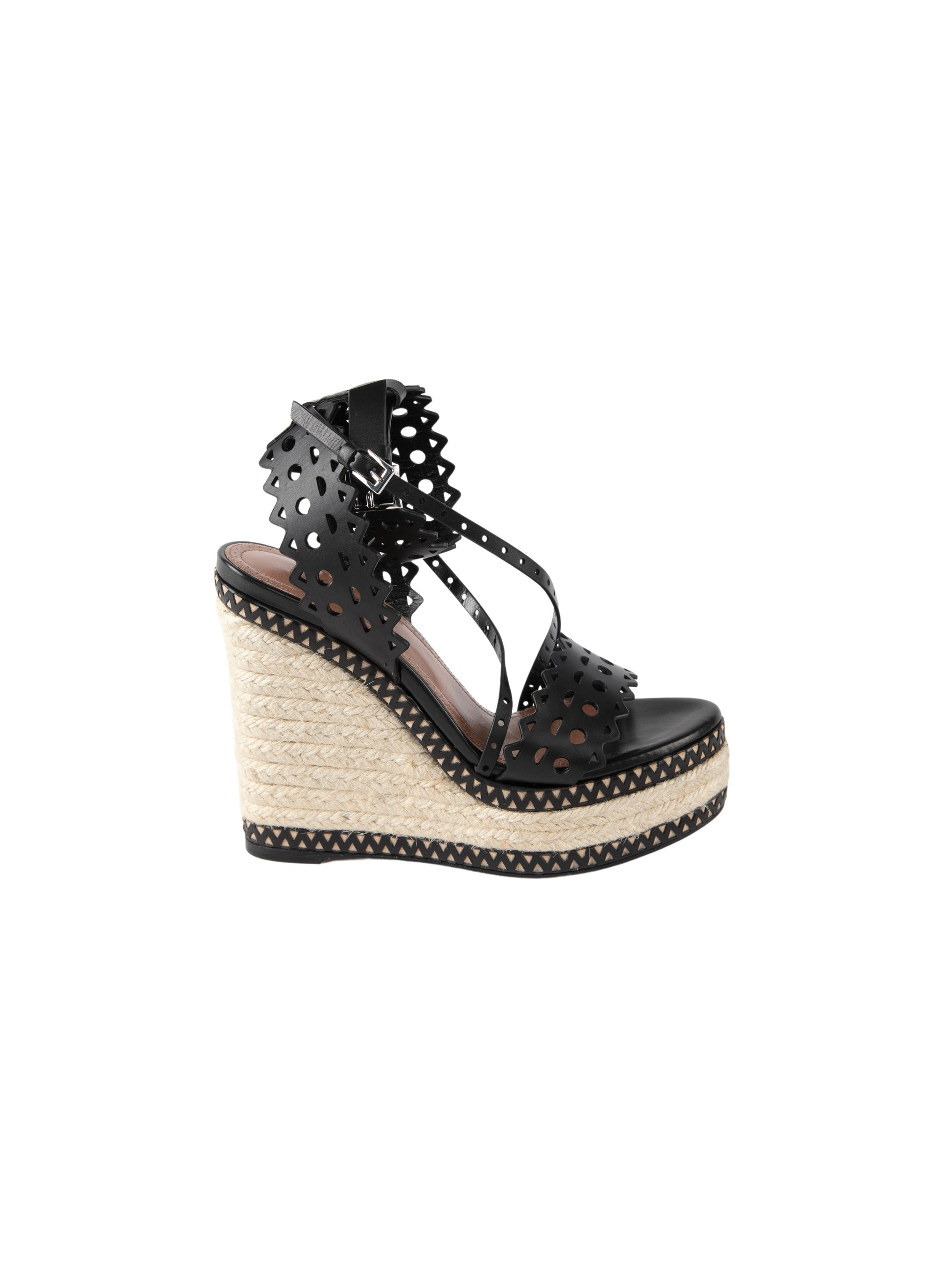 Wedge sandals with leather straps - Black