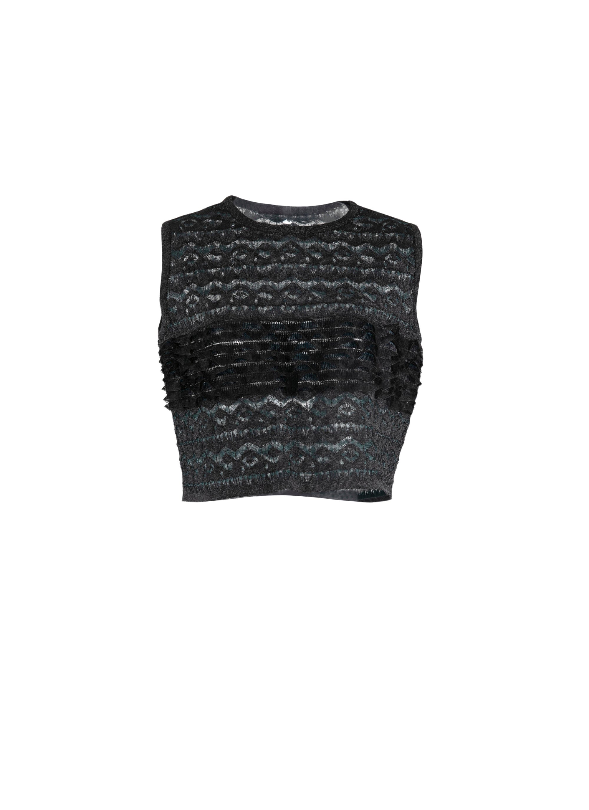 Ruffle Sleeveless Top - Black & Blue