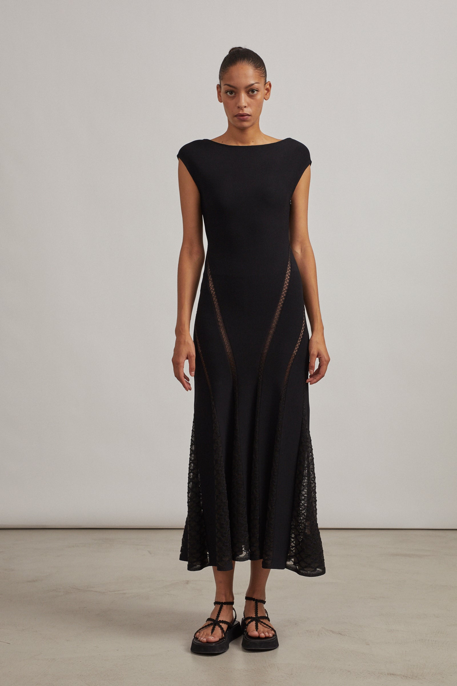 Knitted boat neck maxi dress - White