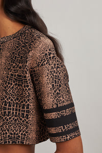 Pull court en maille jacquard animalier - Noir & Chair