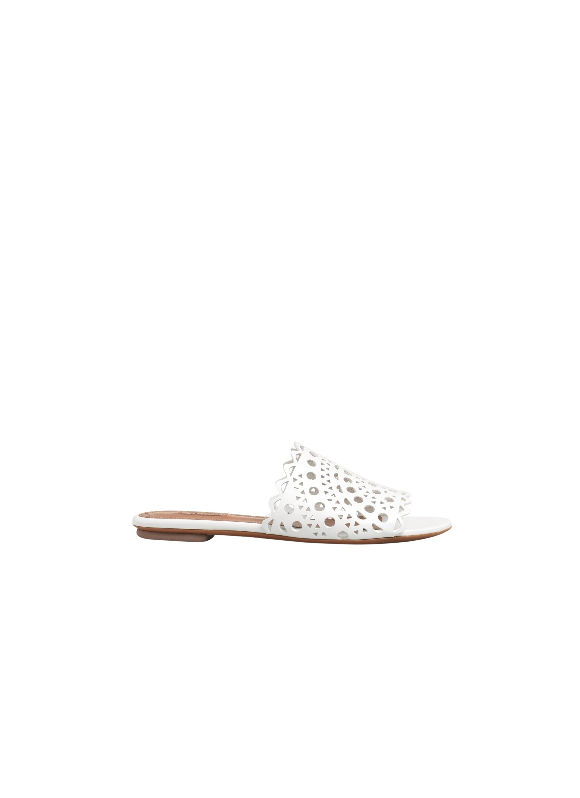 Leather openwork flat mules - White